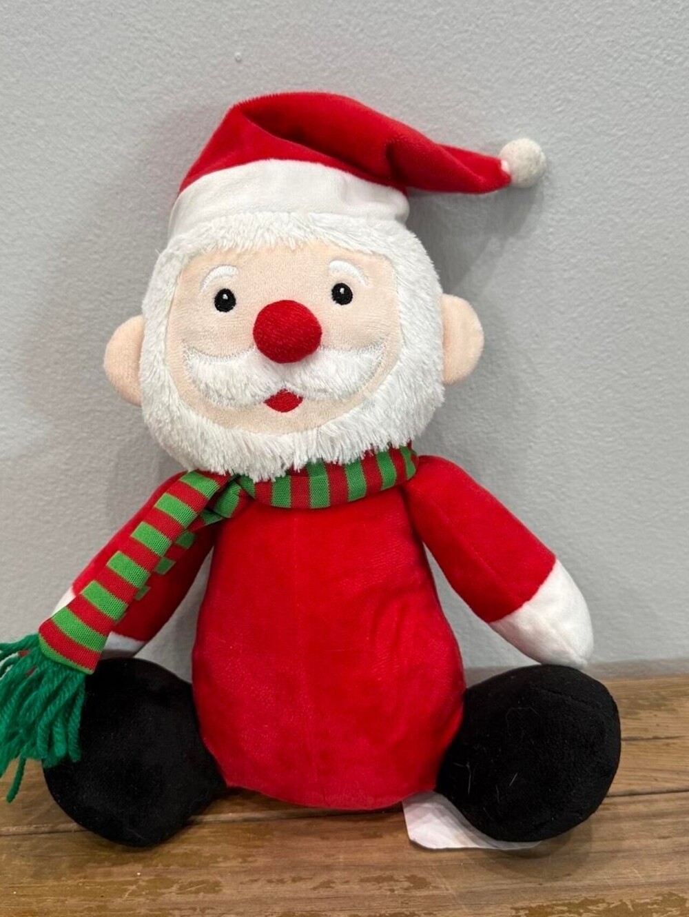 JMLE Santa Claus Plush Toy Red Holiday Stuffed Animal Green Scarf 9.5" NEW